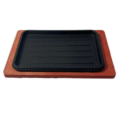 Manufacturers Cookware Bbq Griddle Plate Cast Iron Square Grill With Wooden Base