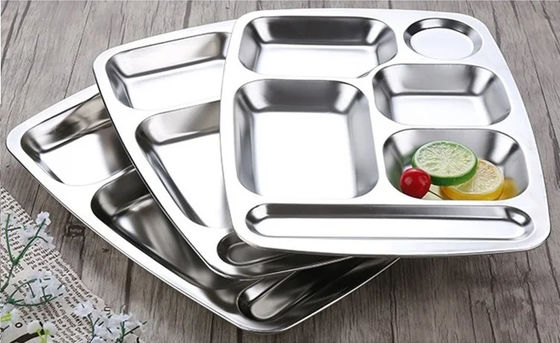 Canteen 5 Compartment Steel Plates Tableware And Utensils Eco Friendly