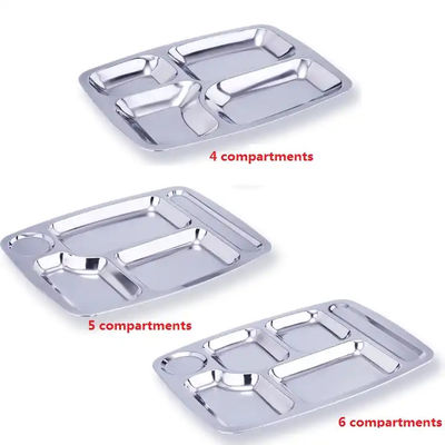 Canteen 5 Compartment Steel Plates Tableware And Utensils Eco Friendly