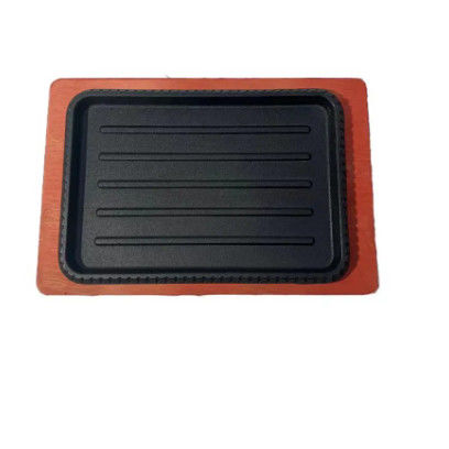 Manufacturers Cookware Bbq Griddle Plate Cast Iron Square Grill With Wooden Base