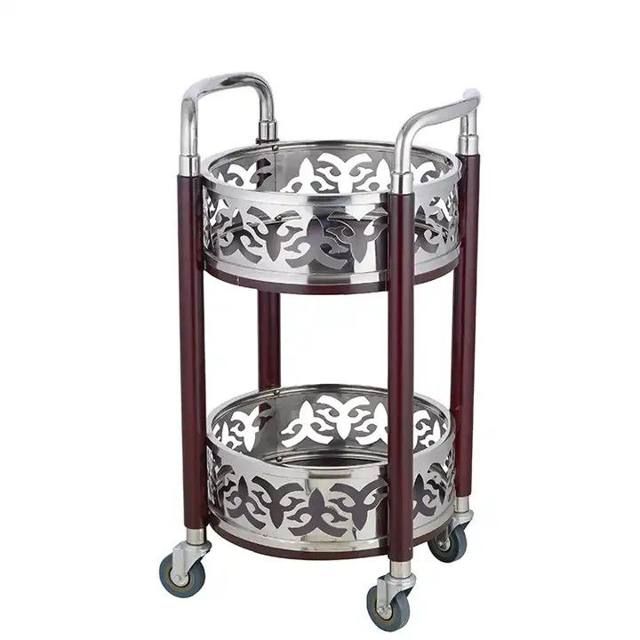 Round Hotel Serving Cart Hotel Lobby Supplies With Double Tier
